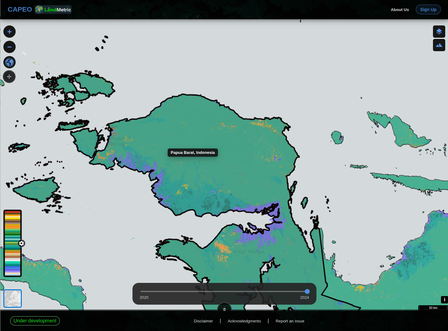 Wide view of Sorong Regency with the district boundary and legend visible